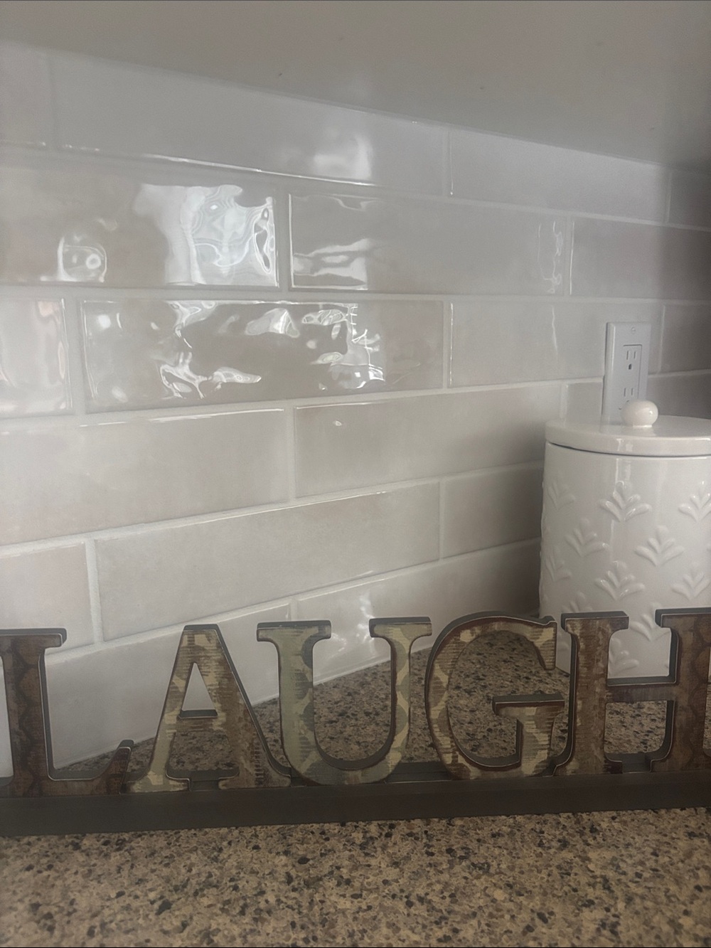 'LAUGH' Decorative Wooden Block Sign - Distressed Multi-Tone